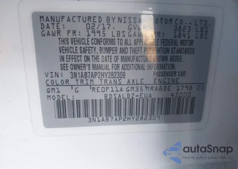 2017 Nissan Sentra Sv из США, поврежденный, VIN 3N1AB7AP2HY282309